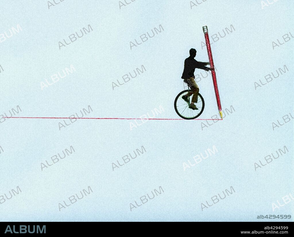 Man on unicycle drawing line.
