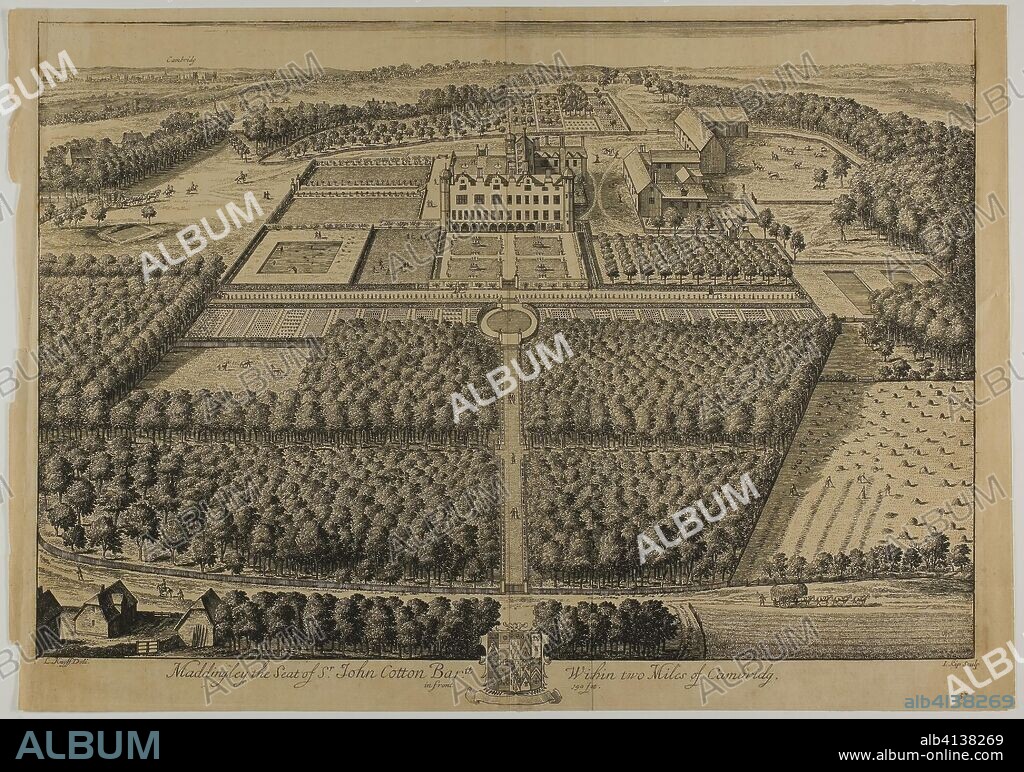 JOHANNES KIP. Maddingley, plate 57 from Britannia Illustrata. Jan Kip (Dutch, c. 1653-1722); after Leonard Knyff (Dutch, 1650-1721); published by David Mortier (French, 1673-1728). Date: 1707. Dimensions: 322 x 475 mm (image); 351 x 480 mm (plate); 356 x 508 mm (sheet). Etching, with engraving, in black on cream laid paper. Origin: Netherlands.