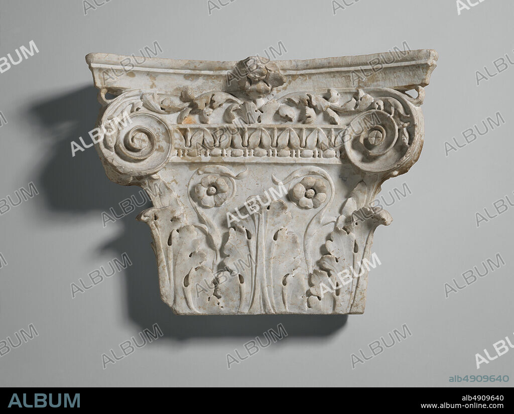 Marble pilaster capital, Roman, Early Imperial, Julio-Claudian, Date 1st half of 1st century A.D., Roman, Marble, Overall: 21 x 28in. (53.3 x 71.1cm), Stone Sculpture.