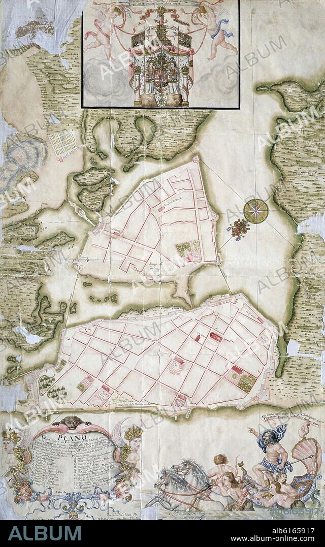 HERRERA SOTOMAYOR JUAN. CARTAGENA DE INDIAS - MAP, 1730.