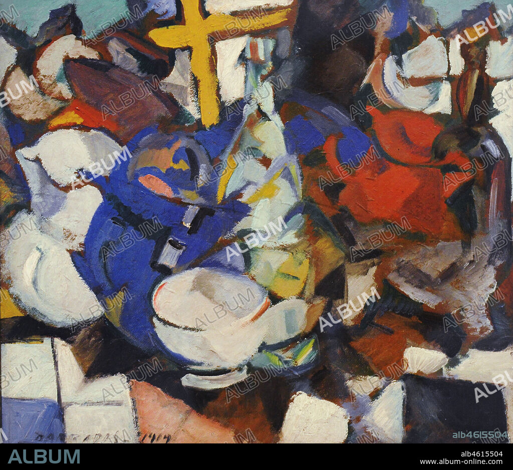 RAFAEL BARRADAS (1890-1929). URUGUAYAN PAINTER.. Rafael Barradas (Rafael Pérez Giménez) (1890-1929). Pintor uruguayo. Bodegón Vibracionista, 1919. Oleo sobre cartón, 50 x 57 cm. Museo Nacional Centro de Arte Reina Sofía. Madrid. España. (En depósito, Colección Telefónica).