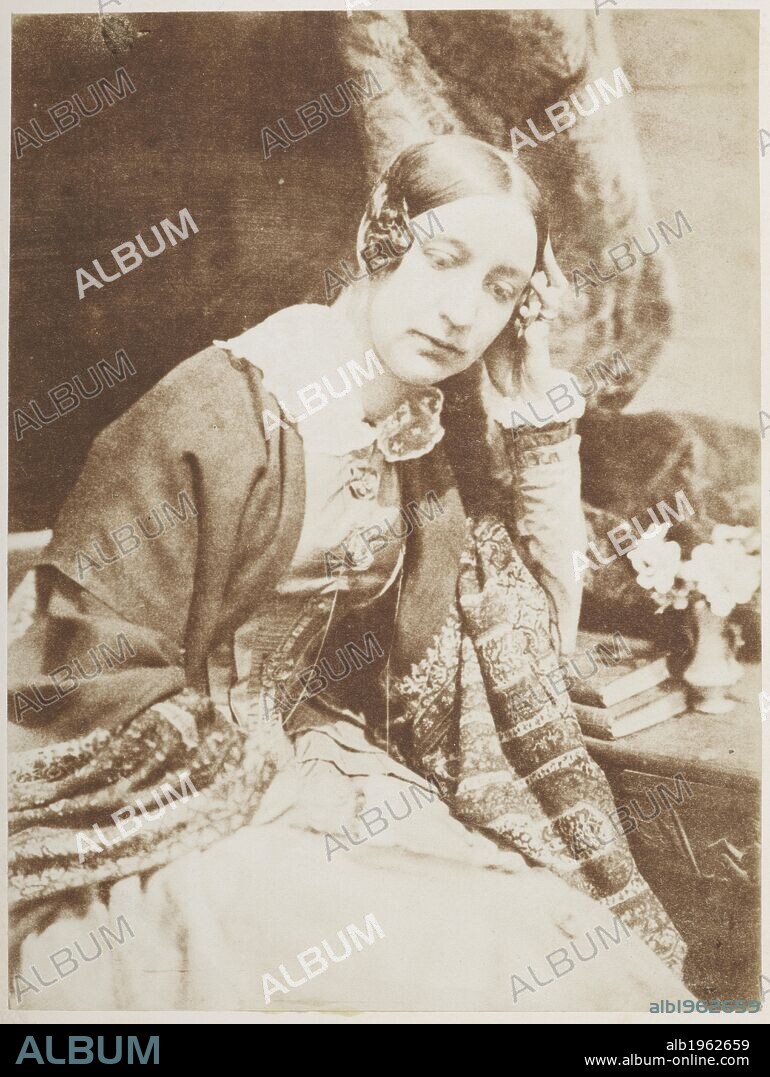 Lady Eastlake. Three-quarter length seated portrait of Elizabeth Rigby (1809-1893), later Lady Eastlake, her head resting on her left hand and looking downwards. One Hundred Calotype Sketches by D. O. Hill, R.S.A. and R. Adamson. Edinburgh. From a volume of calotype images and portraits. Early photographic technique also called Talbotype. Dating from 1849. David Octavius Hill and Robert Adamson. Source: C.128.k.10 36.