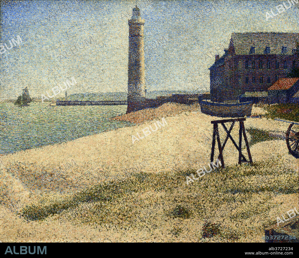GEORGES SEURAT. The Lighthouse at Honfleur. Dated: 1886. Dimensions: overall: 66.7 x 81.9 cm (26 1/4 x 32 1/4 in.)  framed: 94.6 x 109.4 x 10.3 cm (37 1/4 x 43 1/16 x 4 1/16 in.). Medium: oil on canvas.