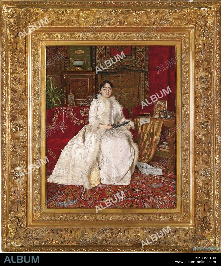 UROS PREDIC. Portrait of Queen Natalie of Serbia in an Elegant Interior.