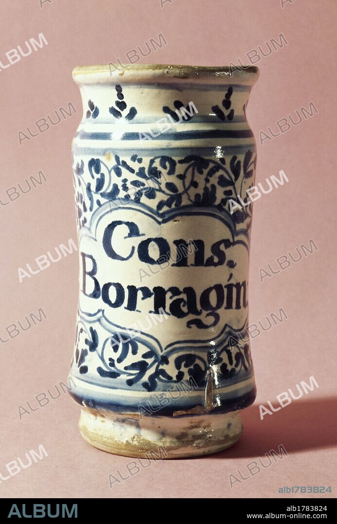 ARTE S. XVIII. ESPAÑA. TARRO DE CERAMICA CATALAN. Realizado a finales del siglo XVII o inicios del XVIII. Museo Episcopal de Vic. Provincia de Barcelona. Cataluña.