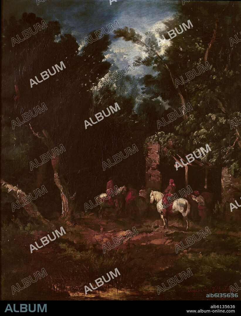 EUGENIO LUCAS VELAZQUEZ (1817-1870). PAISAJE CON CONTRABANDISTAS - 1861 - ROMANTICISMO ESPAÑOL.