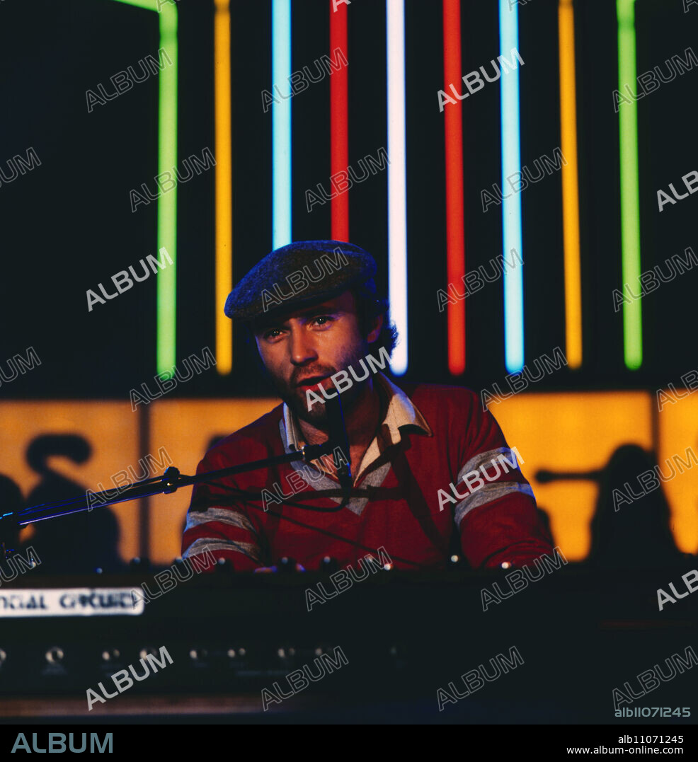 Phil Collins, British drummer, singer and actor, performing in Germany, 1981.