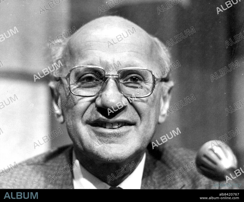 © SCANPIX, Stockholm, Sverige, 19770621, Foto: Gunnar Lundmark/SCANPIX Code 30102. Milton Friedman, nobelpristagare i ekonomi.