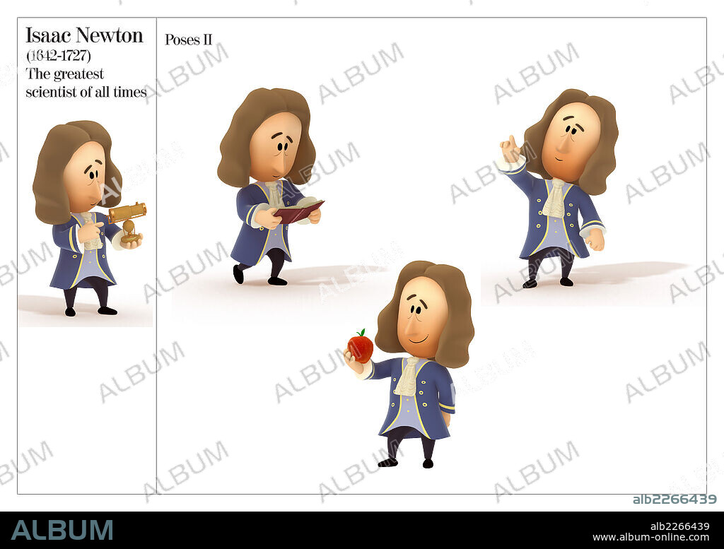 Isaac Newton. Ilustraciones posturales de Isaac Newton, el científico más grande de todos los tiempos, (1642-1727).