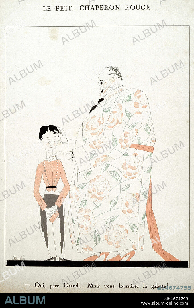 Le petit chaperon rouge. Oui pere grand, mais vous fournirez la galette. Illustration de Charles MARTIN (1884-1934) pour La Charrette charrie de 1923.. Credit : Collection Grob/KHARBINE-TAPABOR.