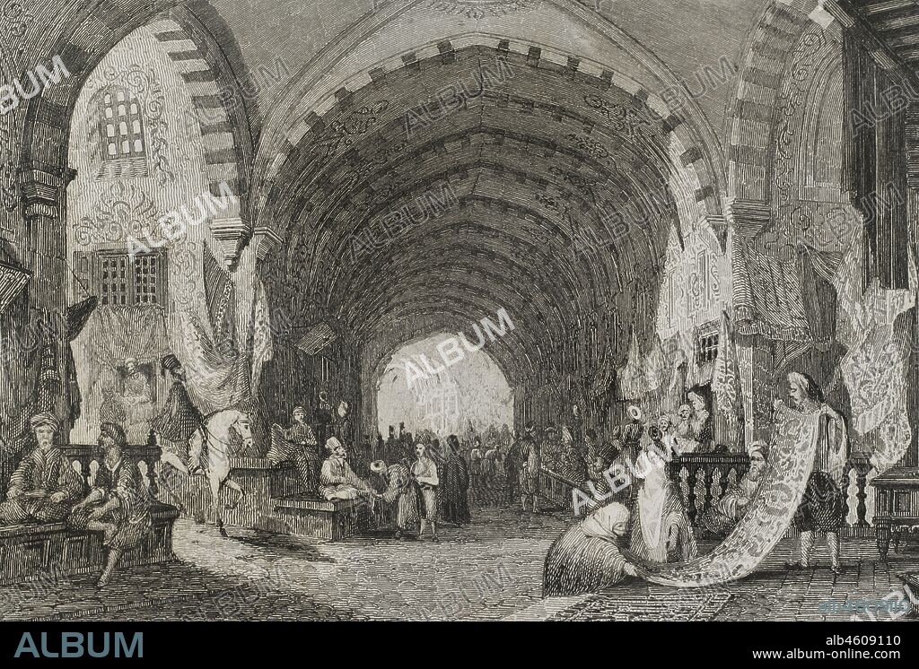 Ottoman Empire. Turkey. Constantinople (today Istanbul). The Bazaar. Engraving by Lemaitre. Historia de Turquia by Joseph Marie Jouannin (1783-1844) and Jules Van Gaver, 1840.