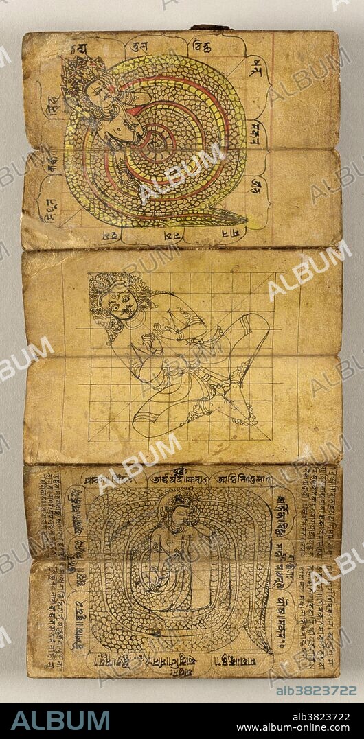 Book of Tantric Rituals and Astrology from Nepal, 17th century. Ink and opaque watercolor on paper with leather binding. Nepal had its own practice of astrology that is still being followed by special communities. These practices are different from Vedic Astrology that has been well documented and taught all over the world. Due to various reasons the old astrologers had developed their own system that has not been well documented. Tantra are the sacred books of Tantrism, written between the 7th and 17th centuries AD, mainly in the form of a dialogue between Siva and his wife. The word tantric is used loosely in the West to denote erotic spiritualism.