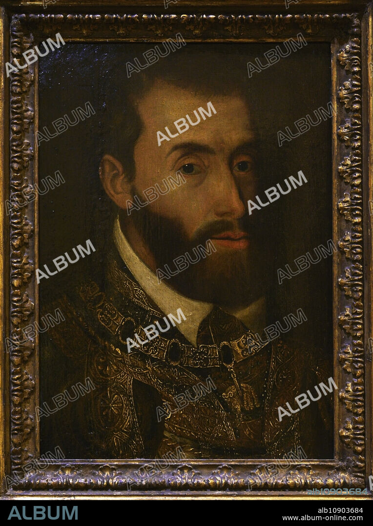 Charles V (1500-1558). Holy Roman Emperor and Archduke of Austria (1519-1556), king of Spain (1516-1556) and Lord of the Netherlands as titular Duke of Burgundy (1506-1555). Anonymous Flemish portrait. Oil on board, 16th century. Museum of Santa Cruz. Toledo. España.