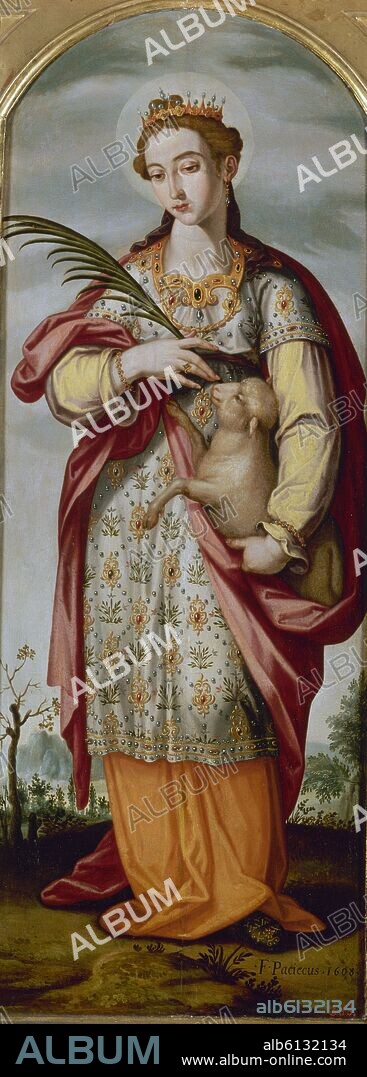 FRANCISCO PACHECO. SANTA INES - 1608 - OLEO/TABLA - 103x44 cm - NP 1022 - MANIERISMO ESPAÑOL.