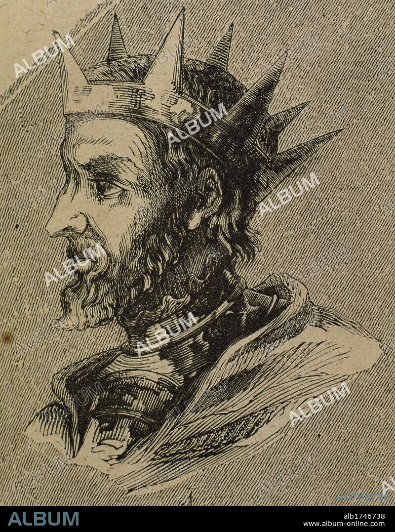 WITERICO. Rey visigodo (603 a 610). Reinó rodeado de adversidades y murió asesinado el año 610. Grabado.