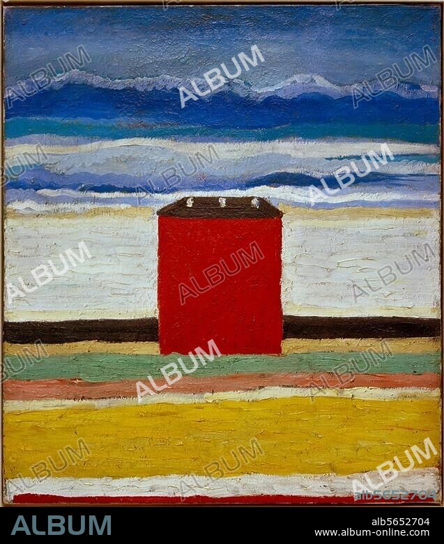 KAZIMIR SEVERINOVITCH MALEVITCH. Malevitch, Kasimir Severinovitch, peintre et écrivain russe; Kiev 1879 - Leningrad 1935. - "Maison rouge", 1932. Huile sur toile, H. 0,63 , L. 0,55. Sch-9438. Saint-Pétersbourg, Musée National Russe.