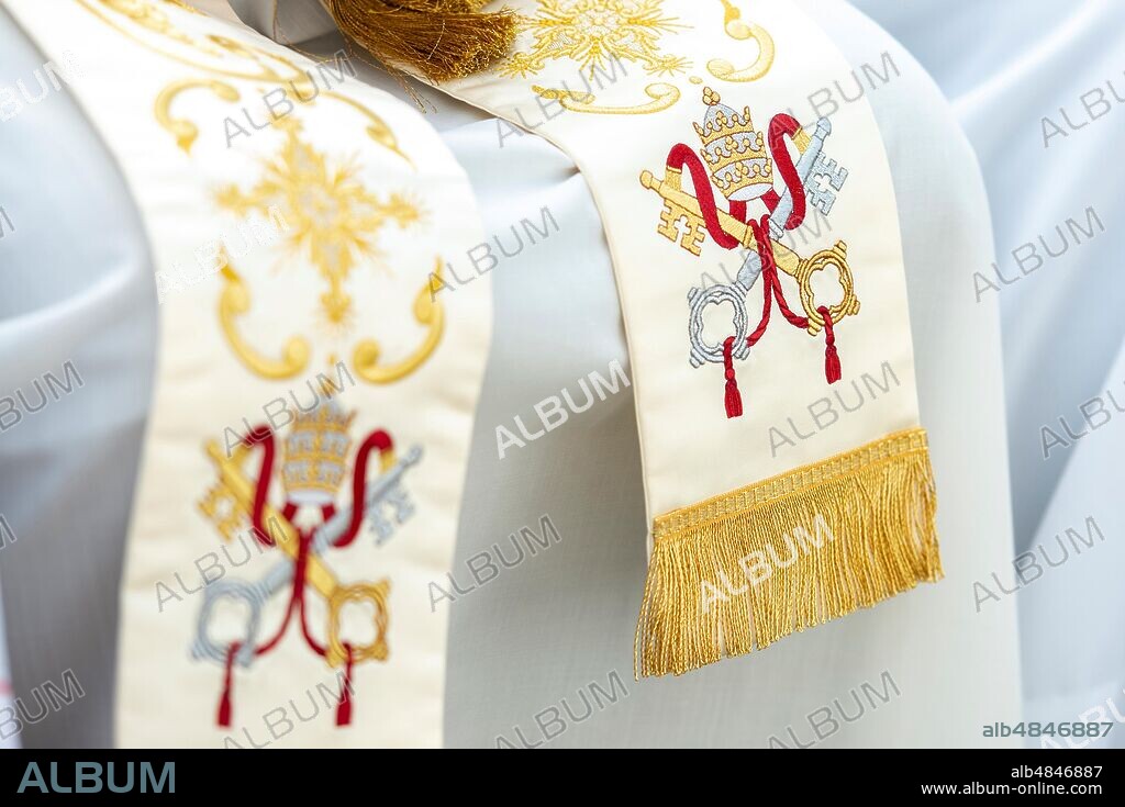 Vatican logo on a Stole (Liturgical Vestment). Vatican City.