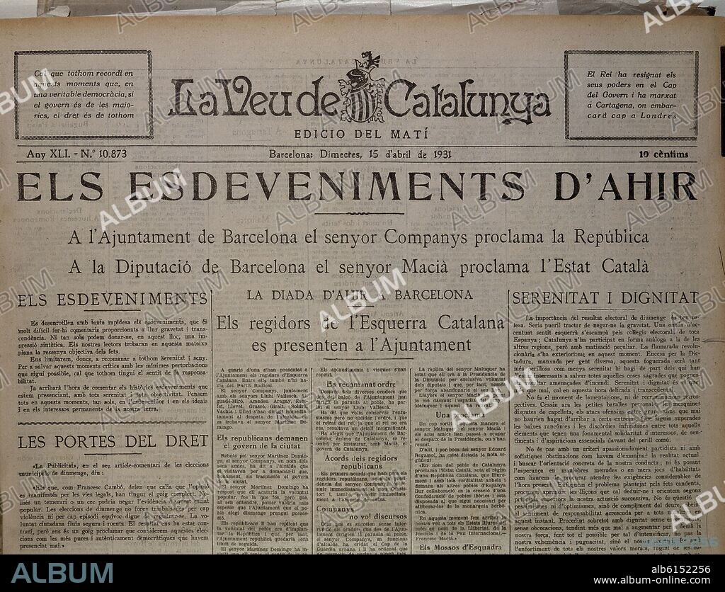 LA VOZ DE CATALUNA-15/4/1931-PROCLAMACION II REPUBLICA.