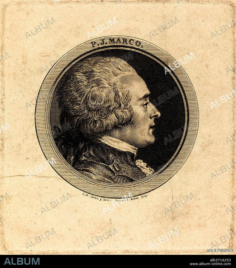 AUGUSTIN DE SAINT-AUBIN AFTER CHARLES-NICOLAS COCHIN II. P.J. Marco. Dated: 1784. Dimensions: plate: 10.8 x 10.4 cm (4 1/4 x 4 1/8 in.)  sheet: 13.2 x 11.2 cm (5 3/16 x 4 7/16 in.). Medium: engraving over etching on laid paper.