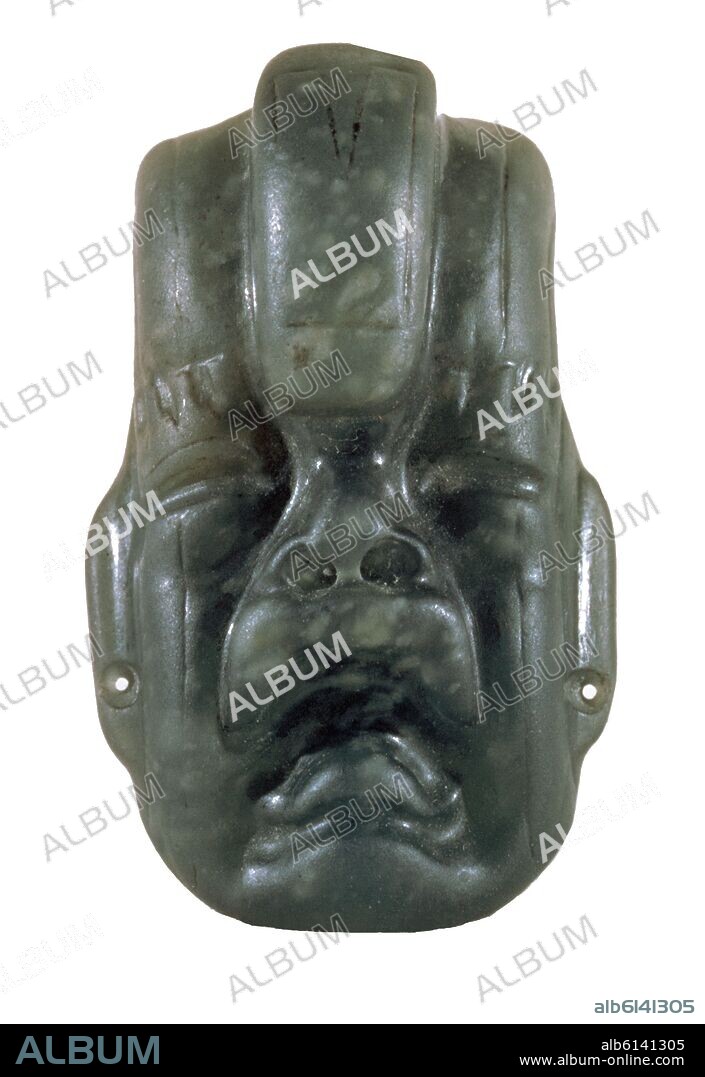 CABEZA DE JADE DE LA CULTURA OLMECA - DIOS VIEJO O DEL FUEGO - MEXICO - 1200-400 AC.