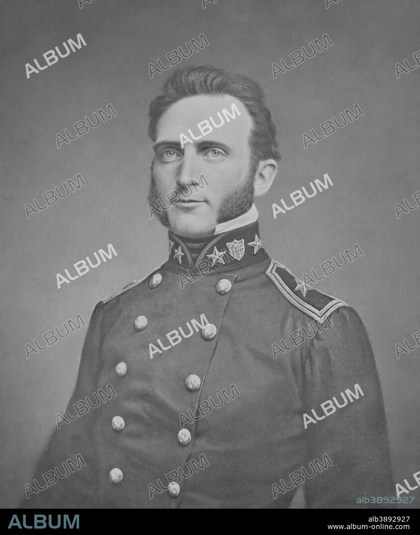 Digitally restored American history print of Thomas Stonewall Jackson as a young officer.