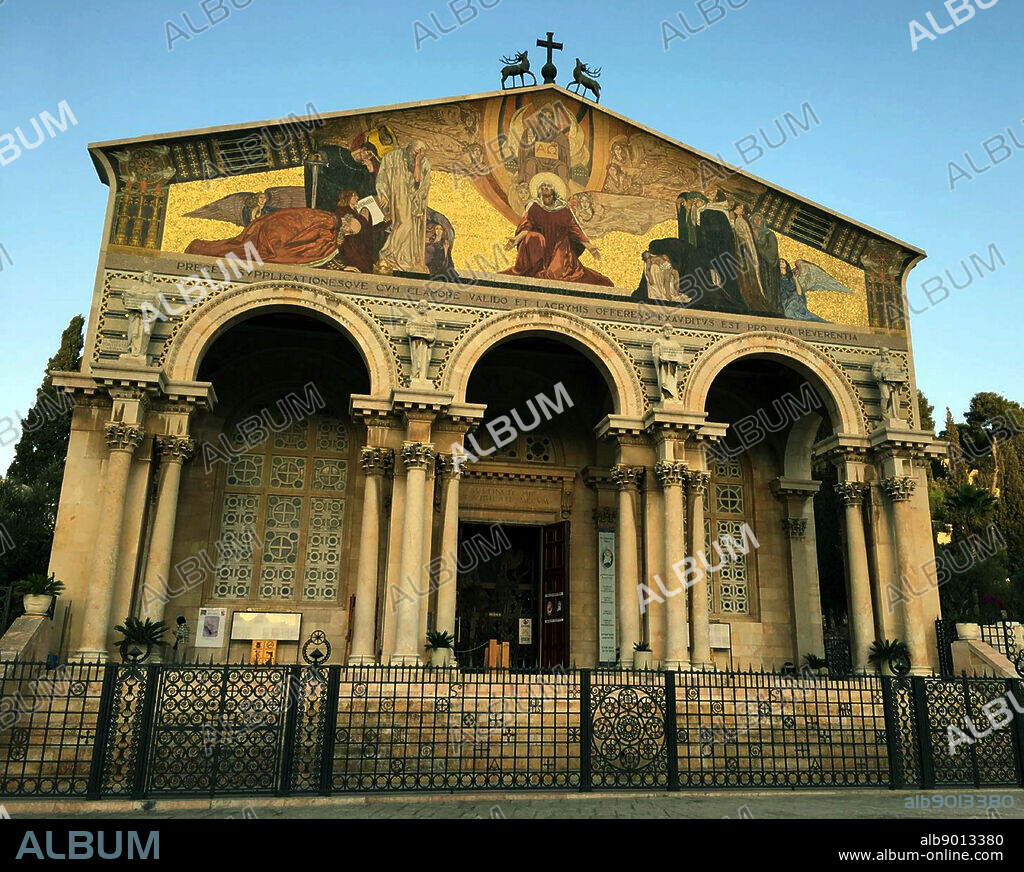 The Roman Catholic, Church of All Nations, (Basilica of the Agony), on the Mount of Olives in Jerusalem, Israel. Located next to the Garden of Gethsemane. It enshrines a section of bedrock where Jesus is said to have prayed before his arrest.