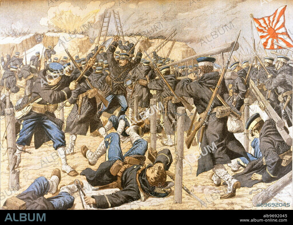 Le Petit Journal June 1904 -. Russo-Japanese War 10 February 1904 - 5 September 1905. Events in the Far East - Assault on the Russian fortification by the Japanese. ©TopFoto.