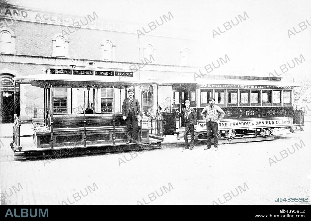 A cable tram which ran from spencer street to brunswick and fitzroy melbourne 1890s this route was operated by the melbourne tramways and omnibus company.