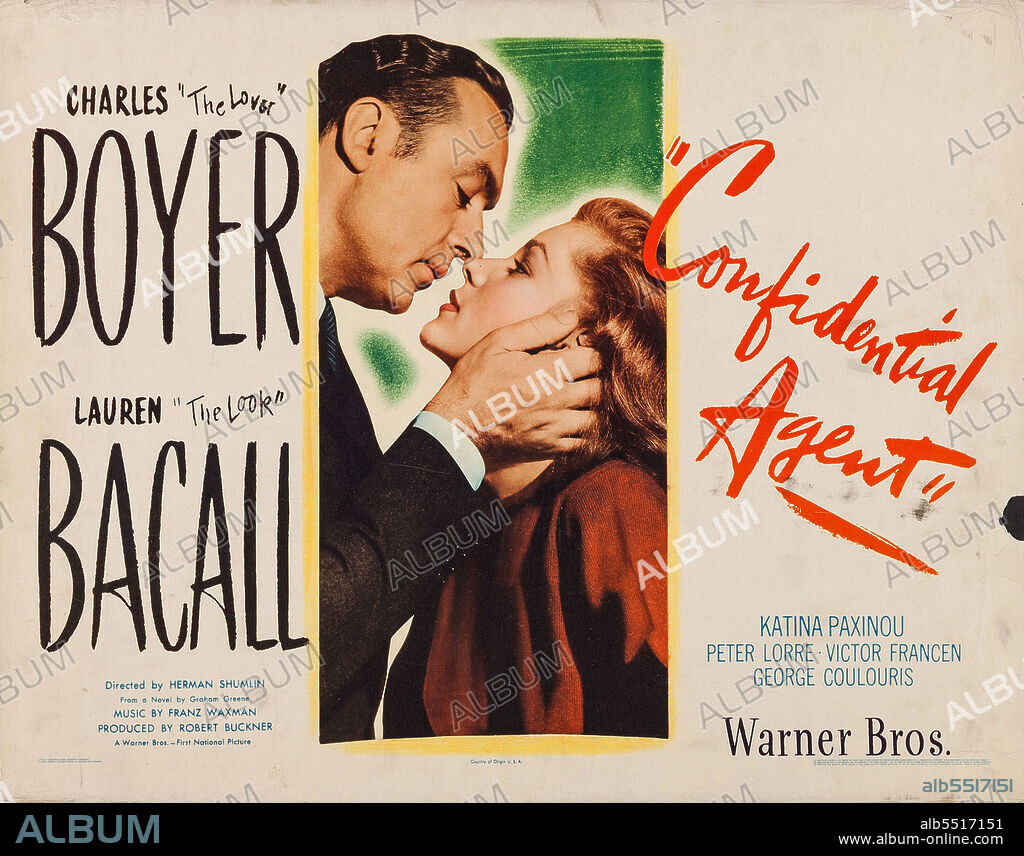 CHARLES BOYER and LAUREN BACALL in CONFIDENTIAL AGENT, 1945, directed by HERMAN SHUMLIN. Copyright WARNER BROTHERS.