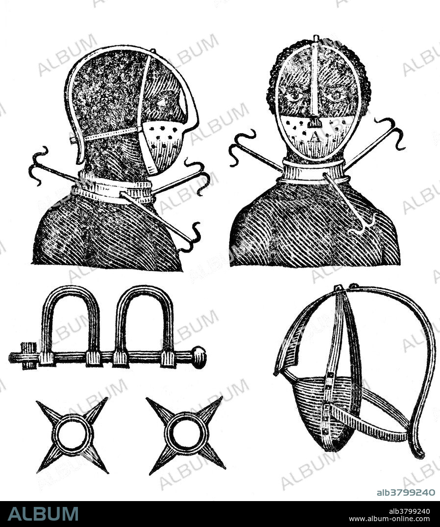 Entitled: "Iron mask, collar, leg shackles and spurs used to restrict slaves." The Atlantic slave trade took place across the Atlantic Ocean from the 16th through to the 19th centuries. The majority of those enslaved that were transported to the New World, were West Africans from the central and western parts of the continent sold by West Africans to Western European slave traders, or by direct European capture to the Americas. Slavery in the United States was the legal institution of chattel slavery that existed in the United States of America in the 18th and 19th centuries. After the Revolutionary War, abolitionist laws and sentiment gradually spread in the Northern states, while the rapid expansion of the cotton industry from 1800 led to the Southern states to depend on slavery as integral to their economy, and they attempted to extend it as an institution into the new Western territories. The United States was polarized by slavery into slave and free states along the Mason-Dixon Line, which separated Maryland (slave) and Pennsylvania (free). Although the international slave trade was prohibited from 1808, internal slave-trading continued at a rapid pace, causing the forced migration of more than one million slaves from the Upper South to the Deep South in the antebellum years. The total slave population in the South eventually reached four million before abolition.