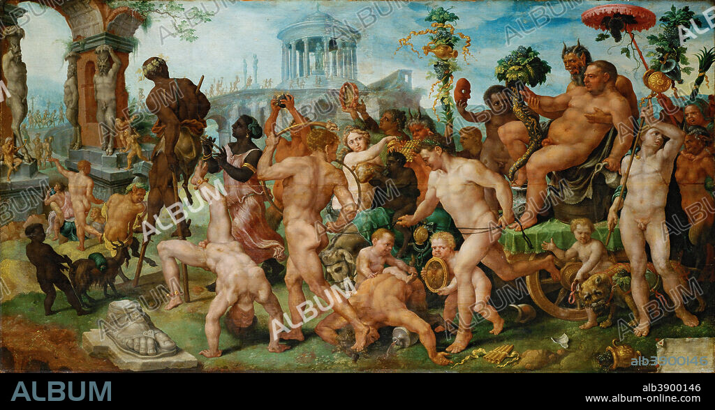 MAARTEN VAN HEEMSKERCK. The Triumphal Procession of Bacchus. Date/Period: Ca. 1536-1537. Painting. On oak. Height: 56.3 cm (22.1 in); Width: 106.5 cm (41.9 in).