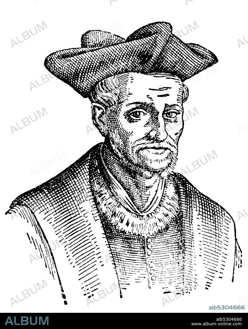 Francois Rabelais; between 1483 and 1494 – 9 April 1553 was a French Renaissance writer, physician, Renaissance humanist, monk and Greek scholar,   /  Francois Rabelais; zwischen 1483 und 1494 - 9. April 1553 war ein französischer Renaissance-Schriftsteller, Arzt, Renaissance-Humanist, Mönch und griechischer Gelehrter, Historisch, digital improved reproduction of an original from the 19th century / digitale Reproduktion einer Originalvorlage aus dem 19. Jahrhundert.