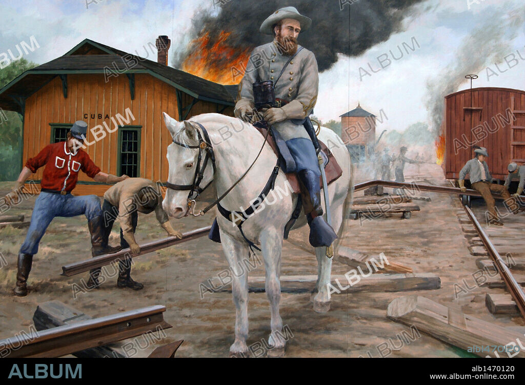 DON GRAY (B.1948). AMERICAN ARTIST.. Guerra de Secesión Americana (1861-1865). Confederados en Cuba (Misuri), 29 de septiembre de 1864. Mural en la localidad sobre la Guerra Civil Americana, obra de Don Gray (n.1948). Serie de murales que representan escenas históricas de temáticas tanto locales como nacionales. Cuba. Estado de Misuri. Estados Unidos.