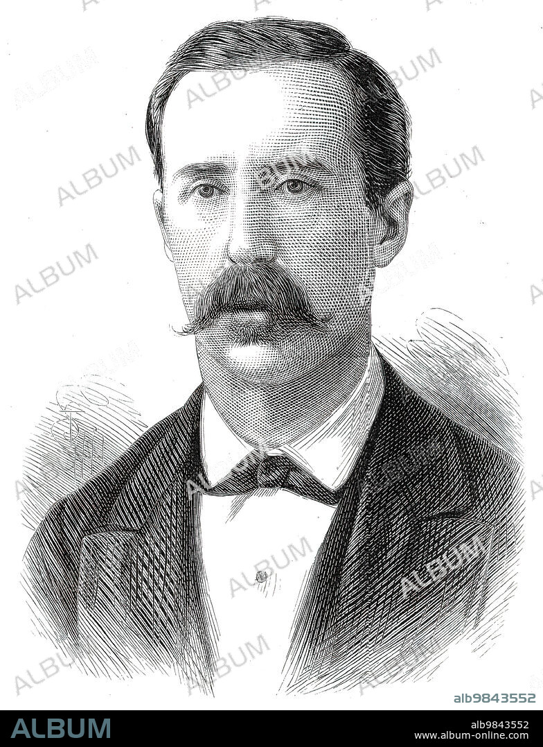 The late M. Jules Paul Moulin, Frnech Consul at Salonica, 1876. Engraving from a photograph by Abdullah Brothers of Constantinople, of a diplomat murdered in the Salonika Incident. A young Orthodox Christian woman attempted to convert to Islam to marry a Turk against the will of her family. She was detained by the US Consul at Thessaloniki, and an enraged mob attempted to retrieve her. French consul Moulin and his brother-in-law the German consul Henry Abbott were murdered when the mob failed to find the woman. 'They fell upon their unarmed victims, and butchered them with various instruments in such a manner that no one can behold their mutilated bodies without feelings of horror and loathing for the instigators and perpetrators of such a savage massacre'. A diplomatic backlash ensued, leading to displays of force and to reforms in the Ottoman Empire. From "Illustrated London News", 1876.