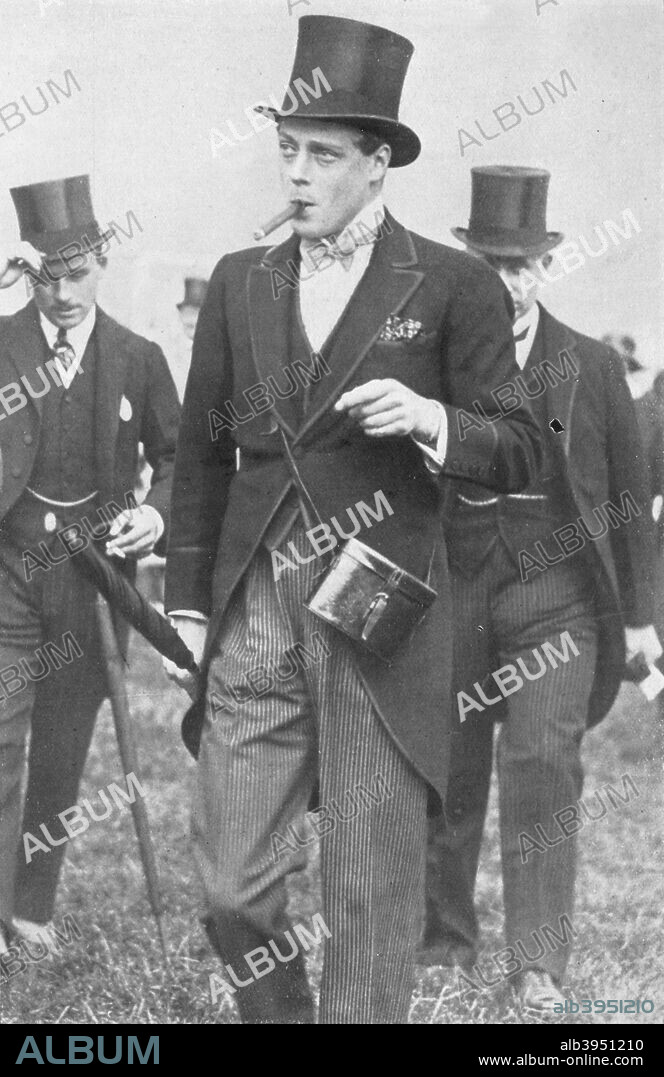 'Derby Day, 1926: His Majesty followng the keenest enjoyment the progress of a Ryder Cup contest at Southport', 1936. From The Sphere - The Funeral of King George V. [The Sphere, London, 1936].