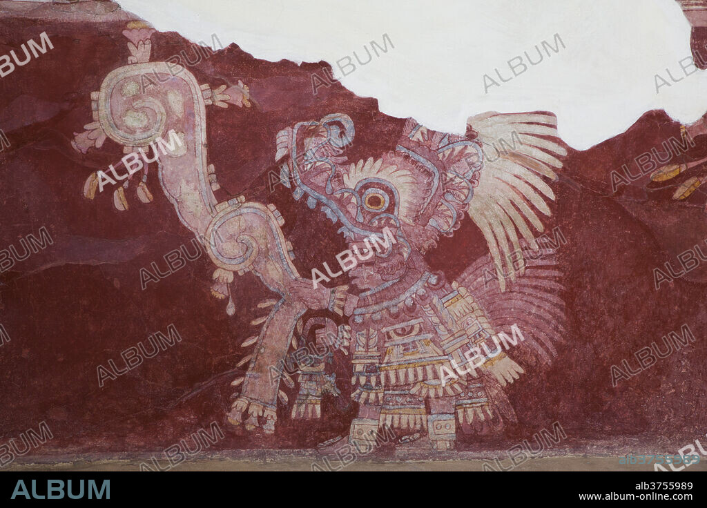 Wall Mural, Priest Procession, Palace of Tepantitla, Teotihuacan Archaeological Zone, State of Mexico, Mexico, North America.