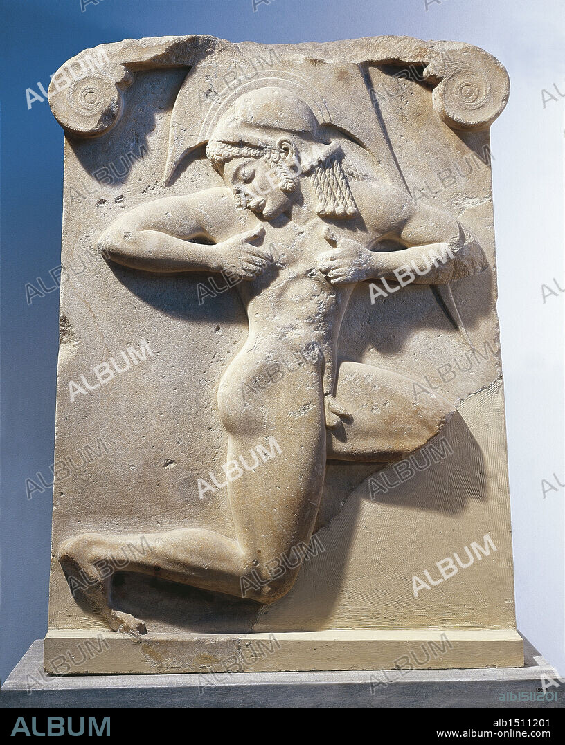 Greek civilization, 6th century b.C. Stele of the marathon runner (dubbed the 'Marathon Stone').