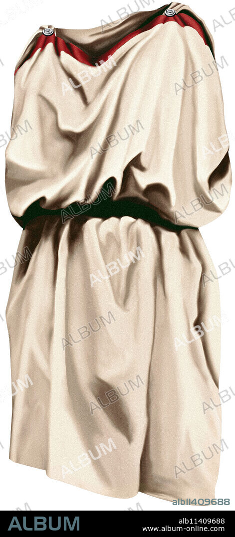 Tunic worn by Greek men and women in ancient times, made of two rectangles of linen sewn together to form a tube and belted at the waist.
