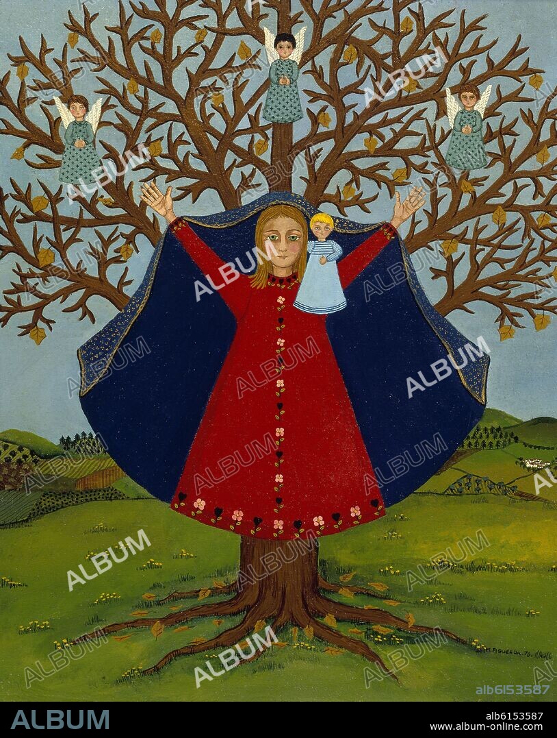 MARTA FIGUEROA (S XX). VIRGEN DEL ARBOL - SIGLO XX - PINTURA NAIF.
