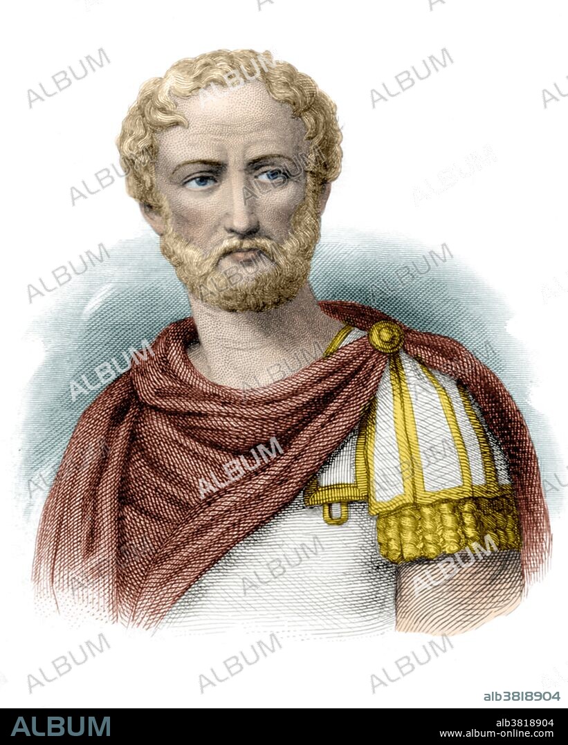 Gaius Plinius Secundus (23 - August 25, 79), better known as Pliny the Elder, was a Roman author, naturalist, and natural philosopher, as well as naval and army commander of the early Roman Empire, and personal friend of the emperor Vespasian. Spending most of his spare time studying, writing or investigating natural and geographic phenomena in the field, he wrote an encyclopedic work, Naturalis Historia, which became a model for all such works written subsequently. He died on August 25, AD 79, while attempting the rescue by ship of a friend and his family from the eruption of Mount Vesuvius that had just destroyed the cities of Pompeii and Herculaneum. The prevailing wind would not allow his ship to leave the shore. His companions attributed his collapse and death to toxic fumes, but they were unaffected by the fumes, suggesting natural causes at the age of 56. This image has been color-enhanced.