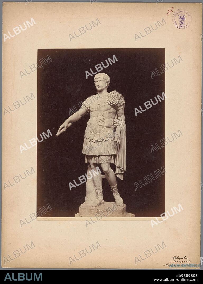 Statue of Caligula at Naples, anonymous, Naples, 1850 - 1900, photographic support, cardboard, albumen print, height 392 mm × width 291 mm.