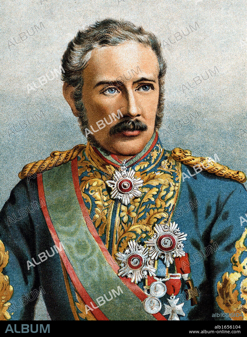 Charles George Gordon (1833-1885) English soldier, called 'Chinese Gordon'. Killed at Khartoum 16 January 1885 when forces of the Mahdi overwhelmed the city. Chromolithograph portrait published 1885 showing Gordon in uniform wearing orders and decorations.