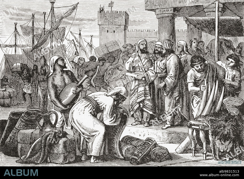 The Battle of Michmash, also spelled Michmas, fought between Israelites under Jonathan, son of King Saul and a force of Philistines at Michmash, c.1025 BC. From Cassell's Universal History, published 1888.
