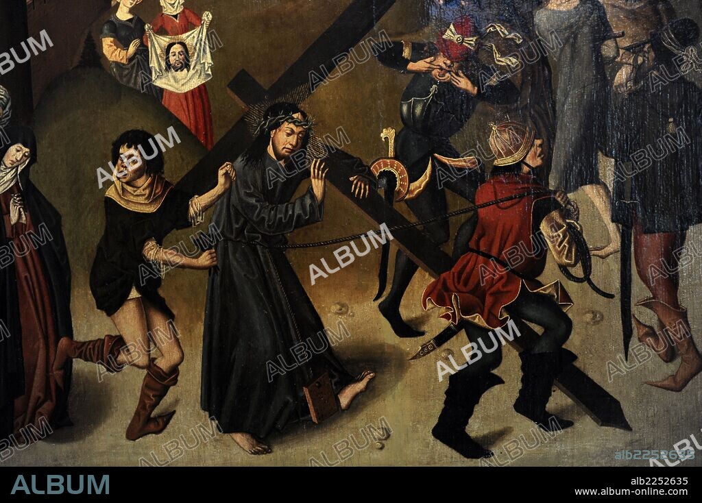 ANÓNIMO. ARTE MEDIEVAL. GOTICO. HOLANDA. ESCENAS DE LA PASION DE CRISTO. Haarlem?, hacia el 1470. Detalle. Cristo transportando la Cruz. Detrás Santa Veróncia con el sudario. Museum Catharijneconvent. Utrecht. Holanda.