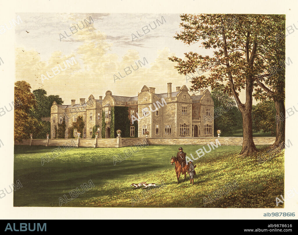 Brantingham Thorpe, Yorkshire, England. Elizabethan house with later remodelling by architect George Devey for Sir Tatton Sykes, 5th Baronet. Colour woodblock by Benjamin Fawcett in the Baxter process of an illustration by Alexander Francis Lydon from Reverend Francis Orpen Morriss Picturesque Views of the Seats of Noblemen and Gentlemen of Great Britain and Ireland, William Mackenzie, London, 1880.