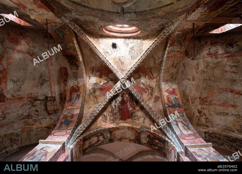 Pinturas góticas, Siglo XVI, en la iglesia de San Andreu de Salardú, Salardú, Lérida, Cataluña, España.