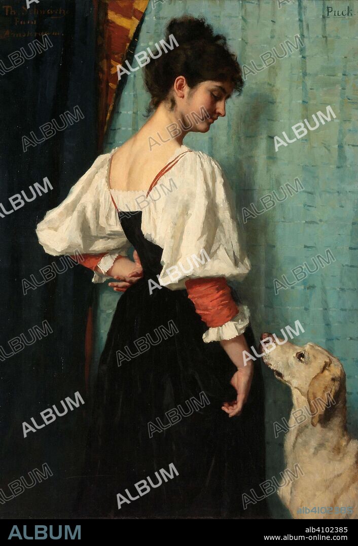 THERESE SCHWARTZE. Portrait of a young Woman, with 'Puck' the Dog. Dating: c. 1879 - c. 1885. Measurements: h 144 cm × w 103 cm.