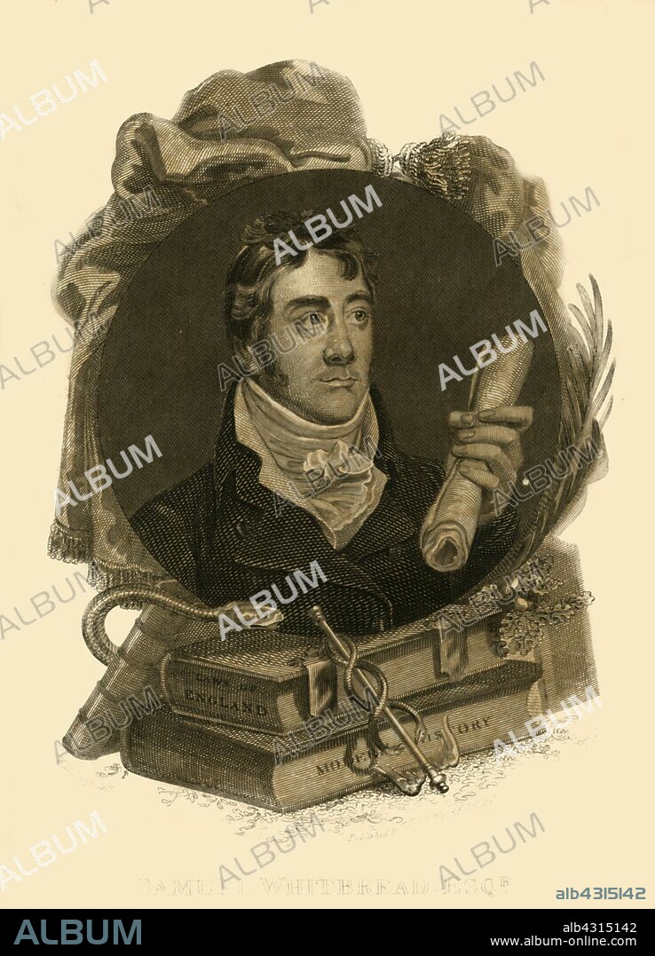 'Samuel Whitbread, Esq.', (1764- 1815) 1816. Samuel Whitbread (1764- 1815) British politician and reformer, admired Napoleon and his reforms in France and Europe, died by his own hand on 6 July 1815. From "The History of the War, from the Commencement of the French Revolution to the Present Time, Vol. III", by Hewson Clarke, Esq. [T. Kinnersley, Limited, London, 1816].
