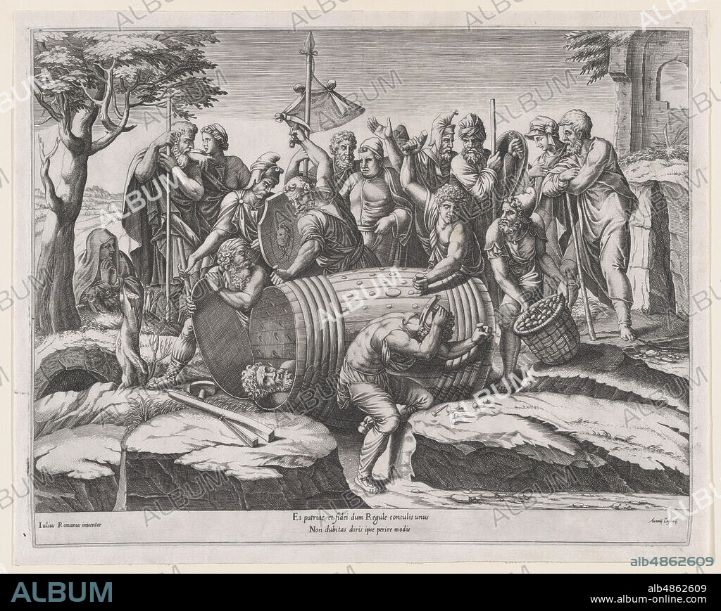 DIANA MANTUANA. Speculum Romanae Magnificentiae: Marcus Atilius Regulus in a Barrel, late 16th century.