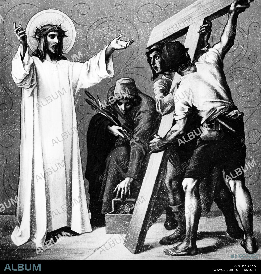 MARTIN FEUERSTEIN. Jesus is Made to Bear His Cross (2nd station of the Cross) by Martin Ritter von Feuerstein, oil painting, circa 1898, 1856 - 1931, Germany, Munich, Saint Anna Church.